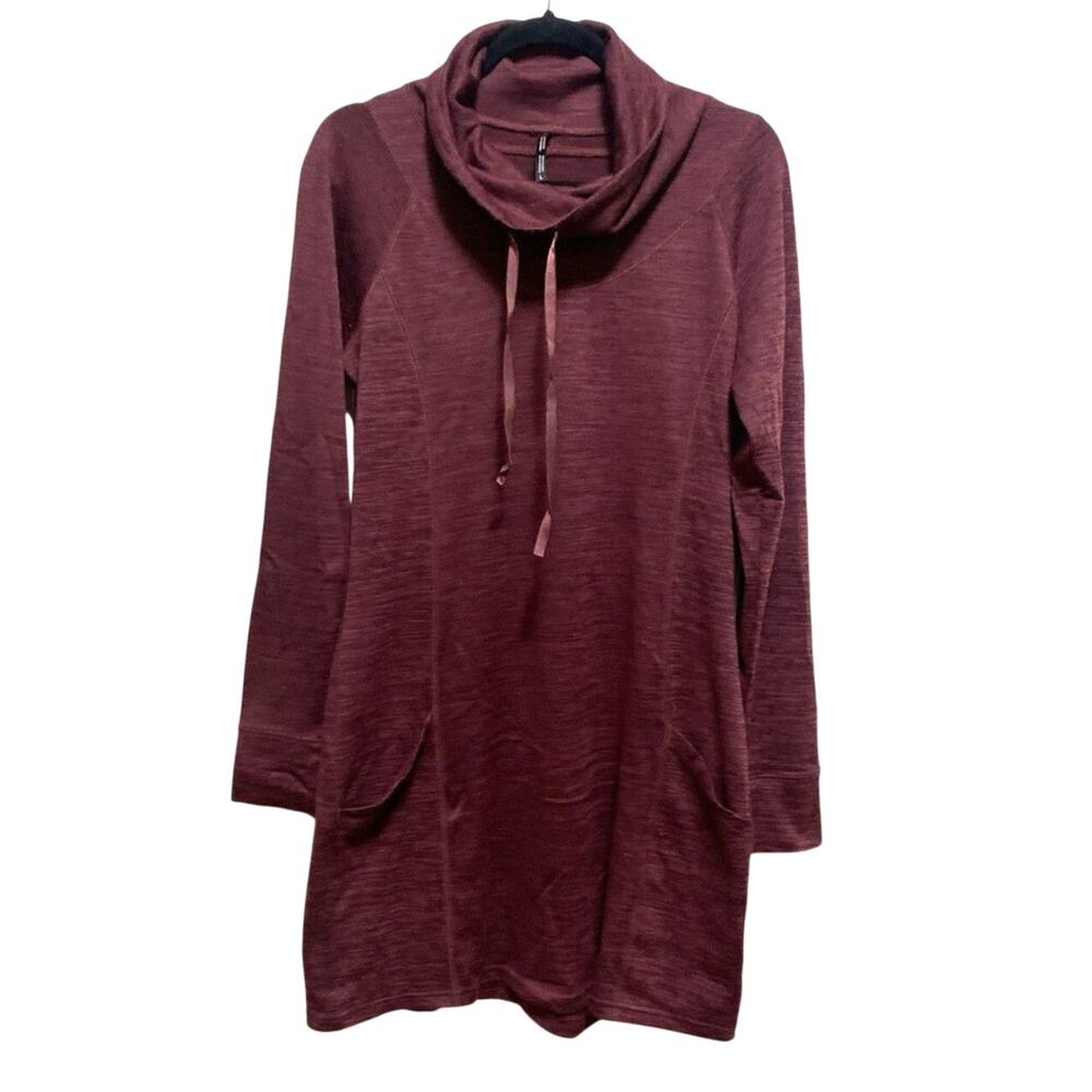 KUHL Lea Women Burgundy Cowl Neck Long Sleeve Tunic Dress Pockets Size L